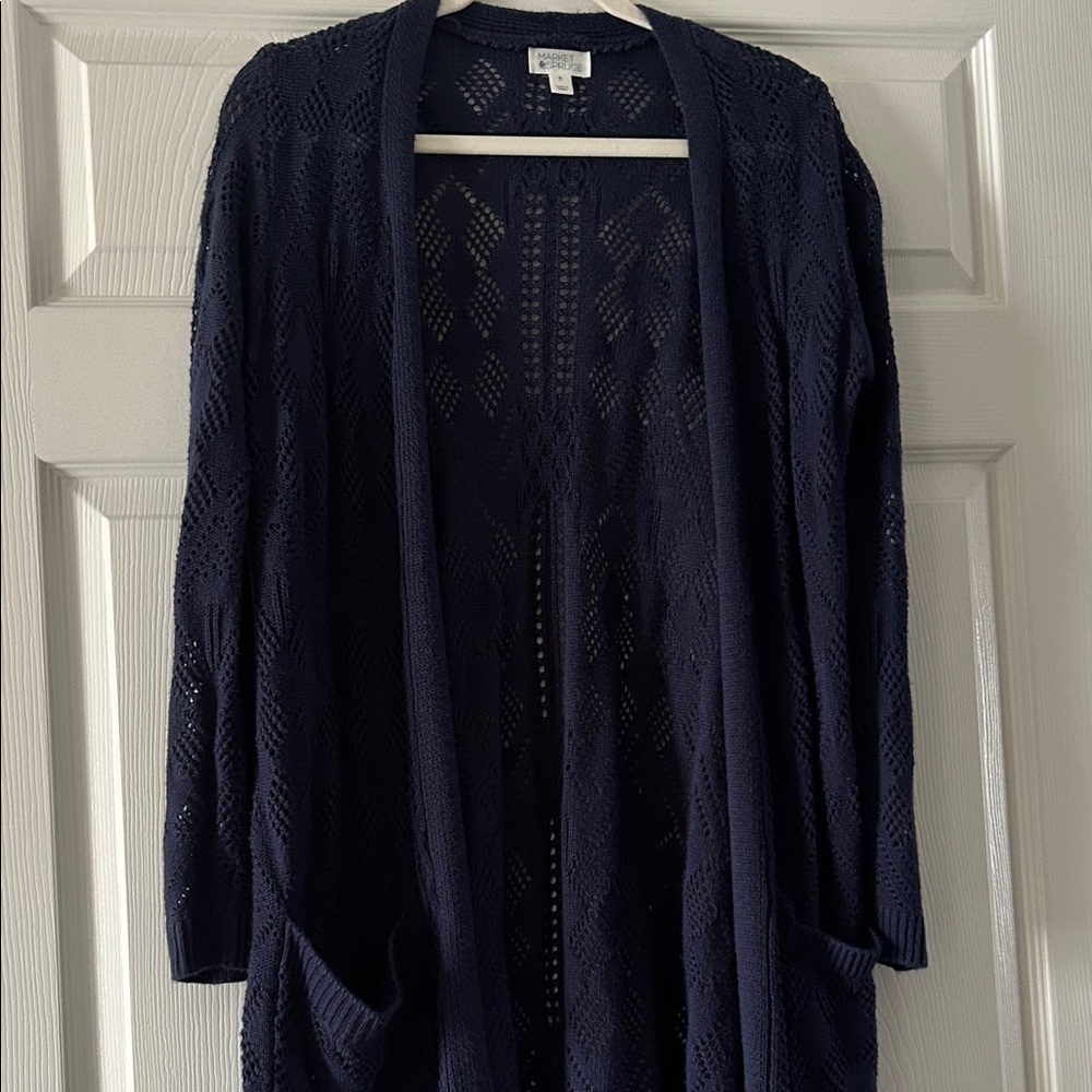 Market & Spruce Navy Crocheted Cardigan